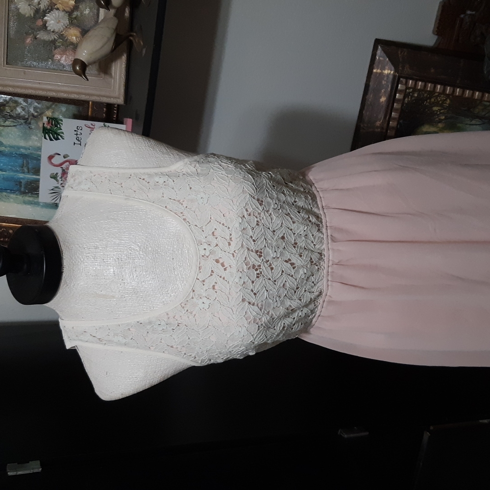 Womens Dress Size Large IRIS Los Angeles Blush pink lace Ballerina bottom b46